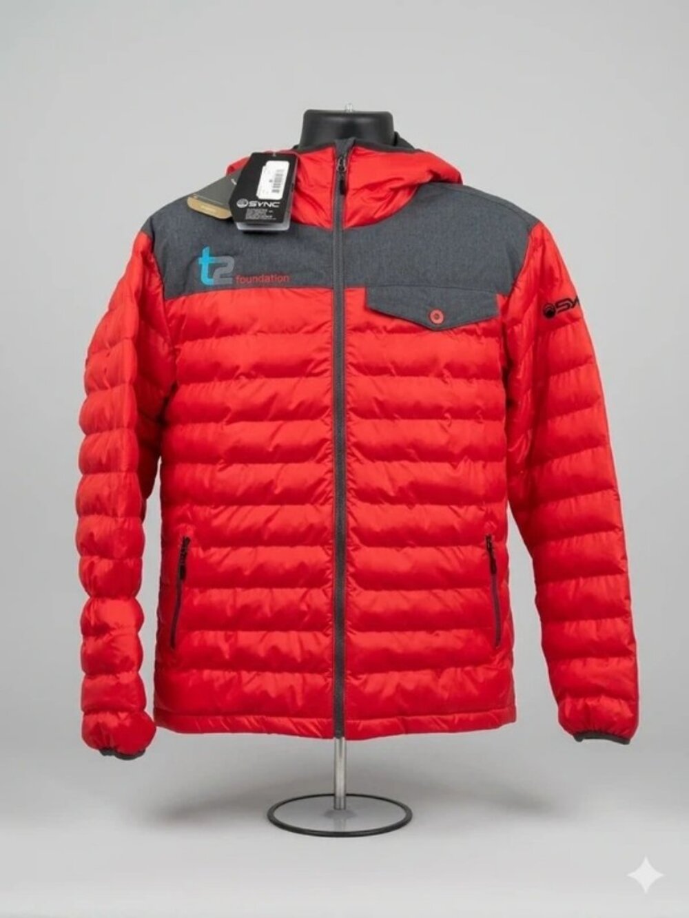 SYNC Mens Down Ski Jacket Size M Red Hooded Puffer T2 Foundation Edition NWT